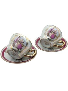 Royal Crown Lusterware Demitasse Cup Saucer Japan Set of 2 Expresso Vintage
